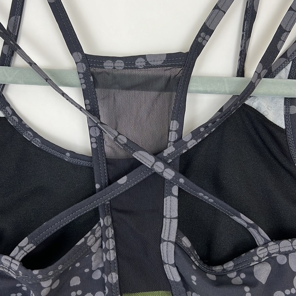 ZUALA athletic sports bra strappy in black with gray dots neon yellow M - Picture 4 of 5
